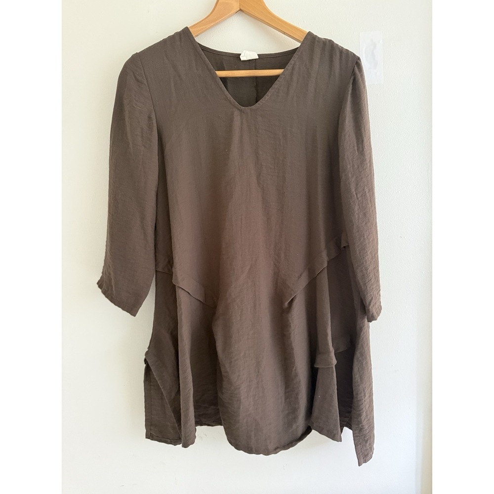 Et Lois Brown Layered Tunic Top S Boho Lagenlook Minimalist USA‎